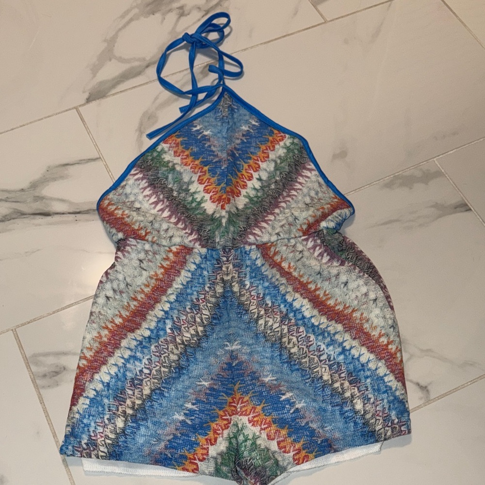 NEW Colorful Chevron Halter Romper - Blue Multi